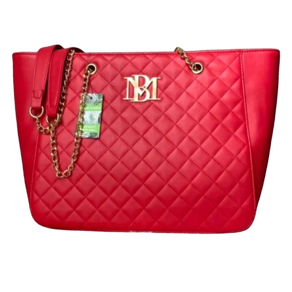 BADGLEY MISCHKA Quilted Tote Bag RED Gold Hardware Scarlet NWT